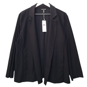 Eileen Fisher Notch Collar Open Front Black Blazer